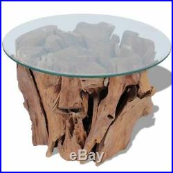 VidaXL Solid Teak Wood Coffee Table Glass Tabletop Living Room Side Tea Stand
