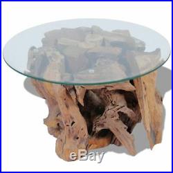 VidaXL Solid Teak Wood Coffee Table Glass Tabletop Living Room Side Tea Stand