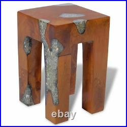 VidaXL Solid Teak Wood Stool Chair Side Accent Table Flower Plant Stand Resin