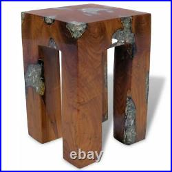 VidaXL Solid Teak Wood Stool Chair Side Accent Table Flower Plant Stand Resin
