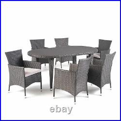 Vineland Outdoor 7 Piece Gray Wicker Oval Dining Set with Silver Water Resistant