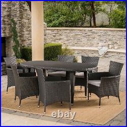 Vineland Outdoor 7 Piece Gray Wicker Oval Dining Set with Silver Water Resistant