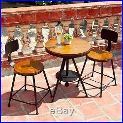 Vintage Industrial Rusticindoor Outdoor Metal Table Chairs Set 3pcs Wooden Top