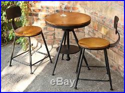 Vintage Industrial Rusticindoor Outdoor Metal Table Chairs Set 3pcs Wooden Top