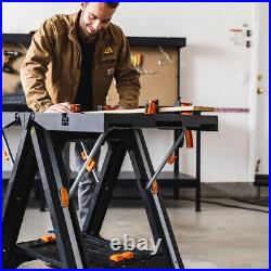 WX051 Pegasus Folding Work Table & Sawhorse, Holds up To 300 lbs, Black, Painted
