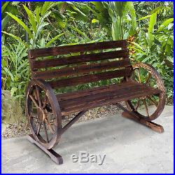 Wagon Wheel Bench Garden Chair Loveseat Wooden Accent Outdoor Garden