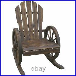 Wagon Wheel Rocker Rocking Chair Fir Wood Burnt Finish Porch Patio