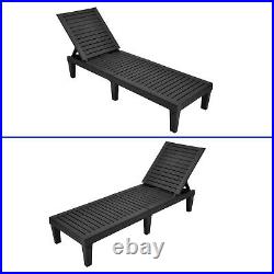 Waterproof Chaise Lounge Chair Black 2 PCS Outdoor Pool Lawn Sun Lounger