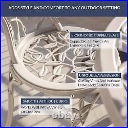 White Aluminum Cast 3 PC Bistro Outdoor Patio Set Leaf Design Weather Resistant