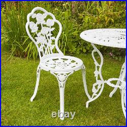 White Bistro Set Outdoor Patio Garden Furniture Table and 2 Chairs Metal
