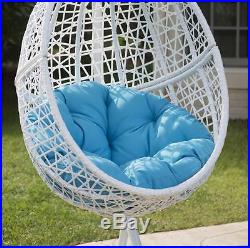 White Resin Wicker Blue Cushion Hanging Egg Patio Swing Outdoor Home Furniture