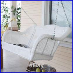 White Resin Wicker Hanging Outdoor Swing Home Patio Deck Furniture Yard Porch
