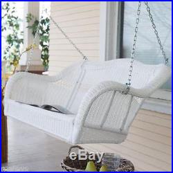 White Resin Wicker Hanging Outdoor Swing Patio Deck Porch Backyard 2 Person NEW