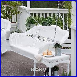 White Resin Wicker Hanging Swing Outdoor Patio Deck Porch Backyard 2 Person NEW