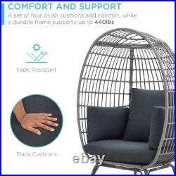 Wicker Egg Chair Oversized Indoor Outdoor Patio Lounger With 440Lb Capacity Gray