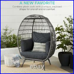 Wicker Egg Chair Oversized Indoor Outdoor Patio Lounger With 440Lb Capacity Gray