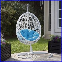 Wicker Egg Chair Swing Cushion Hanging Furniture Outdoor Patio Stand White