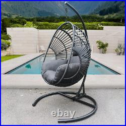 Wicker Egg Chair with Stand Indoor/Outdoor Hanging Swing Chair for Patio Balcony