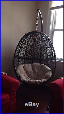 Wicker Egg Outdoor Garden Hanging Hammock Chair With Cushion And Stand