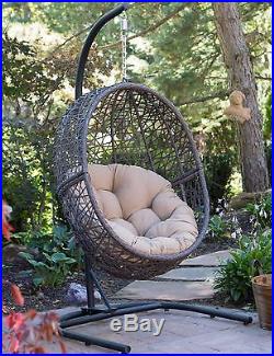 Wicker Hanging Chair Egg Swinging Lounge Outdoor Swing Hammock Deck Porch Steel