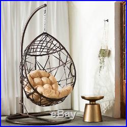 Wicker Hanging Chair with Stand Outdoor Swing Lounge Indoor Bedroom w Cushions