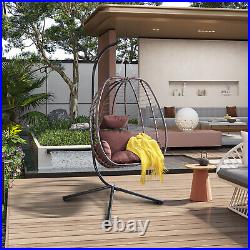 Wicker Hanging Egg Chair withStand Patio Garden Hammock Swing Chair Cushion