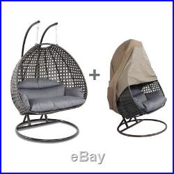 Wicker Hanging Swing Chair XL 2 Person Outdoor Porch Egg Chair Free Stand&Cover