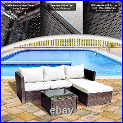 Wicker Outdoor PE 4Pcs Furniture Set Rattan Sectional Sofa Chair Table New Patio