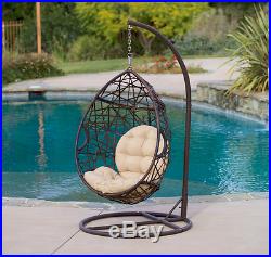 Wicker Patio Furniture Chair Swing Hanging Egg Brown Teardrop Shape Outdoor Yard