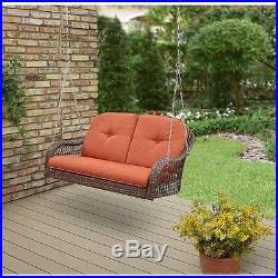 Wicker Porch Swing Brown Hanging Outdoor 2 Love Seat Cushion Garden Furniture