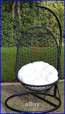 Wicker Rattan Swing Bed Chair Weaved Egg Shape Hanging Hammock- BLACK/Khaki