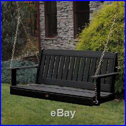 Wood Porch Swing Black Outdoor Patio Furniture Deck Wooden Seat Hanging Bench