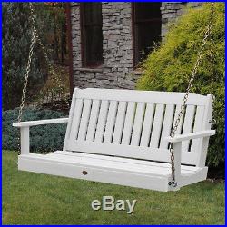 Wood Porch Swing White Outdoor Patio Furniture Deck Wooden Seat Hanging Bench