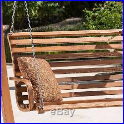 Wooden Bench Swing Patio Set Outdoor Wood Swinging Loveseat Glider Furniture