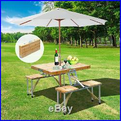 Wooden Camping Picnic Table Bench Seat Outdoor Portable Folding Aluminum 4 seats