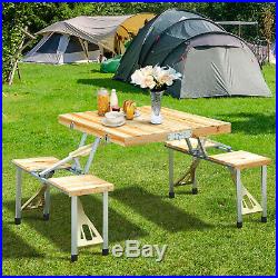 Wooden Camping Picnic Table Bench Seat Outdoor Portable Folding Aluminum 4 seats