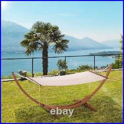 Wooden Curved Arc Hammock Stand with Cotton Hammock Outdoor Patio Swing, White