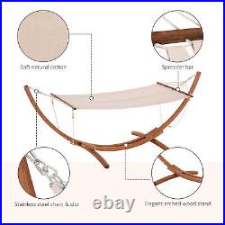Wooden Curved Arc Hammock Stand with Cotton Hammock Outdoor Patio Swing, White