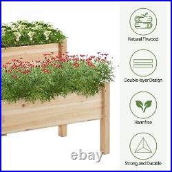 Wooden Elevated Raised Garden Bed with Legs 2 Tiers Plant Box for Vegetables