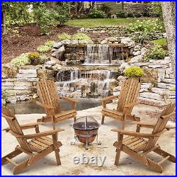 Wooden Outdoor Folding Adirondack Chair Set of 2 Wood Lounge Patio for