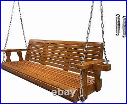 Wooden Porch Swing 3-Seater Heavy Duty 800lb Outdoor Patio Garden Yard Brown 5ft