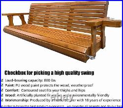 Wooden Porch Swing 3-Seater Heavy Duty 800lb Outdoor Patio Garden Yard Brown 5ft