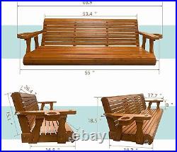 Wooden Porch Swing 3-Seater Heavy Duty 800lb Outdoor Patio Garden Yard Brown 5ft