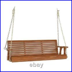 Wooden Porch Swing 5 ft Natural Wood Patio Outdoor Yard Garden Bench Hanging