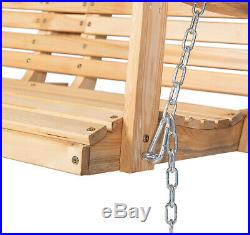 Wooden Porch Swing Outdoor Patio Hanging Bench Garden Seat withFoldable Cup Holder