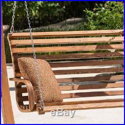 Wooden Porch Swing Wood Patio Garden Outdoor Teak Finish Loveseat Furniture