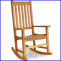 Wooden Rocking Chair Porch Rocker High Back Garden Seat For Indoor Outdoor Teak