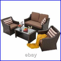 YITAHOME 4PCS Outdoor Furniture Conversation Set Garden Patio Wicker Rattan Sofa