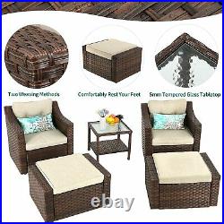 YITAHOME 5PCS Patio Wicker Furniture Outdoor Rattan Sofa Table Conversation Set