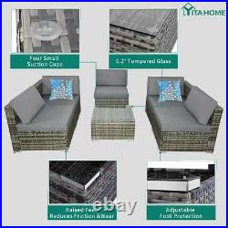 YITAHOME 6Pcs Outdoor Rattan Wicker Sofa Cushion Couch Sectional Furniture Set